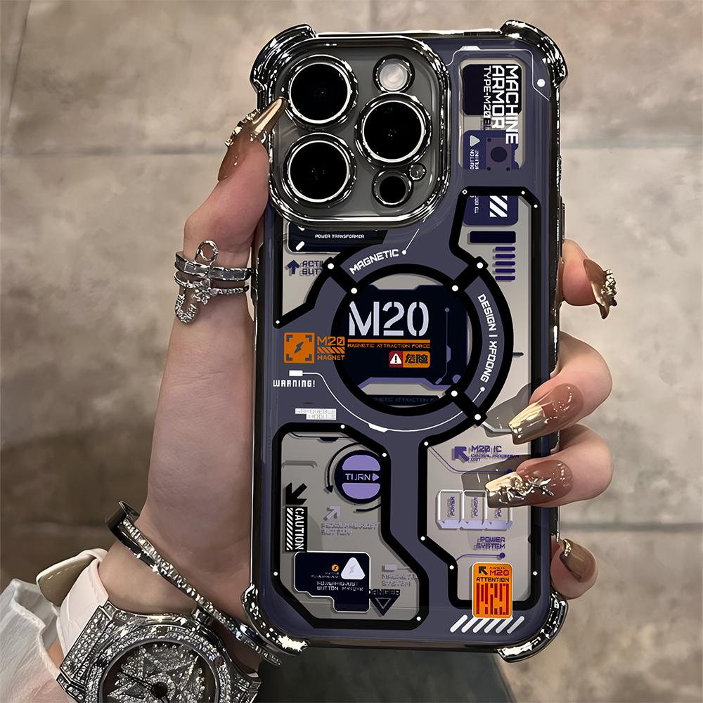 Hot New M20 Circuit Lable Plating Phone Case For iPhone 16e 16 15 14 13 12 11 Pro Max XR XSMax Plus Anti-Fall Airabag Back Cover