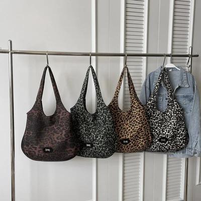 Leopard Print Canvas Commuting Bag for Women Fashionable Handheld  Shoulder Bag Student Class Paquete Tote
