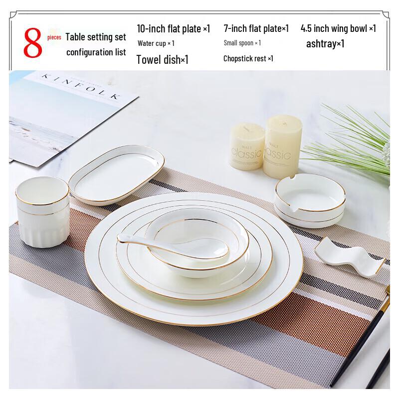 Jingdezhen Gold-Rimmed Ceramic 8-Piece Dinnerware Set