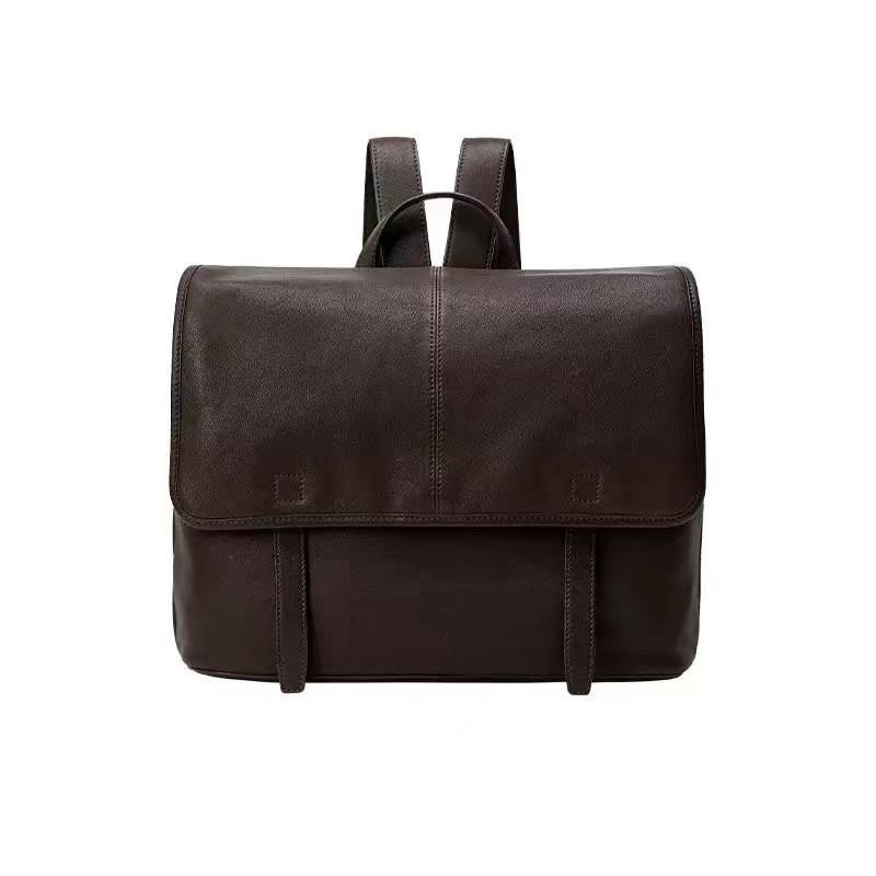 Womens Genuine Leather Messenger Backpack Large Capacity Commuter Bag Urban Minimalist Style