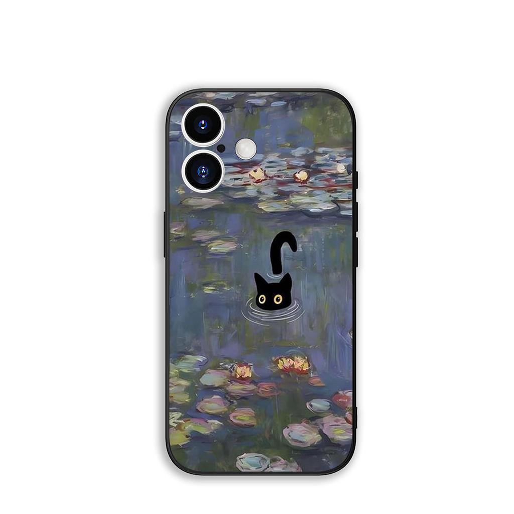 Pour Samsung Galaxy A36 A17 A26 A07 A35 A54 A53 A13 A33 A34 S8 S20 S21 FE S10 Plus Coque Claude Monet Impressionnisme Nénuphar Chat
