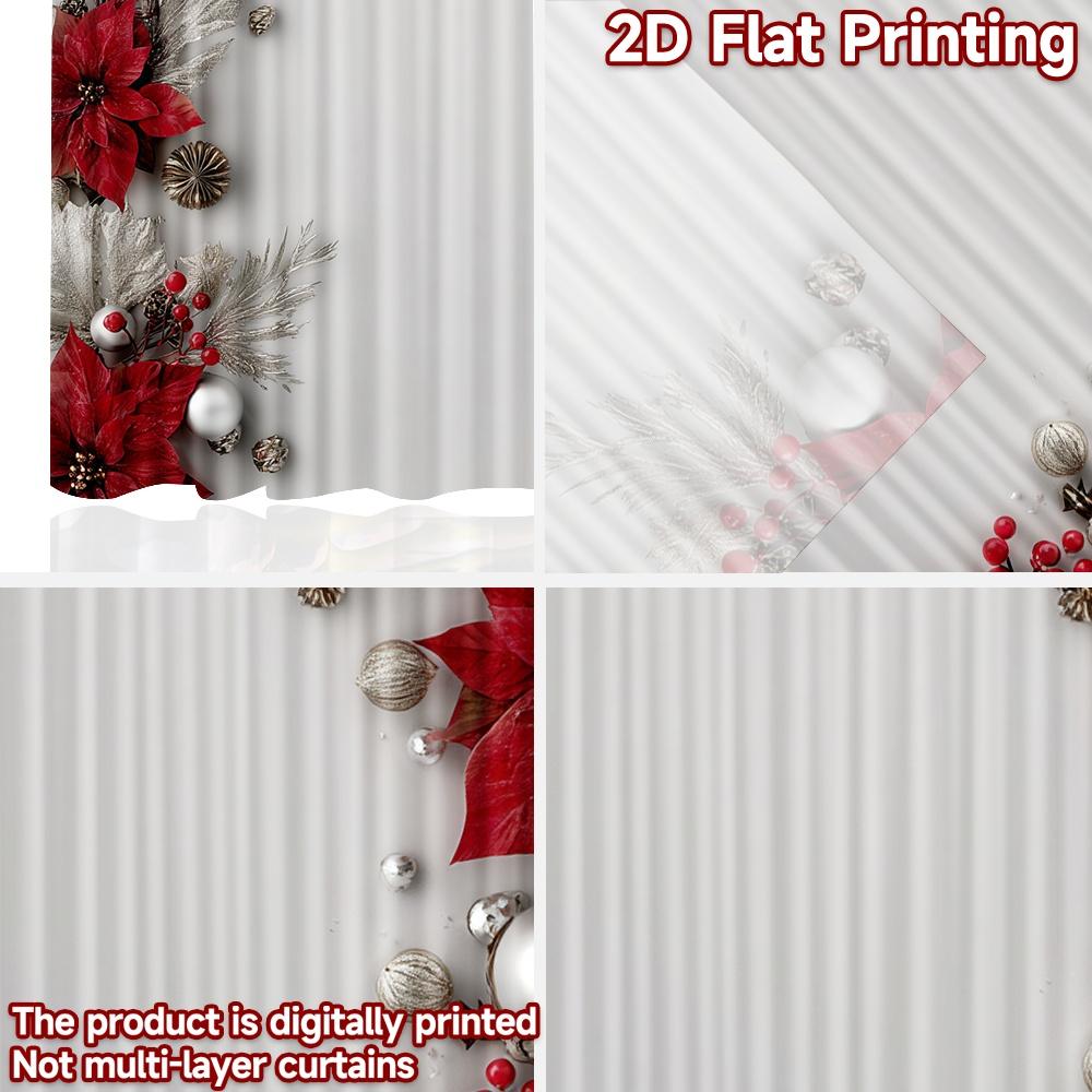 Flat Printing Curtain Christmas Poinsettia Elegance Digital Printed Polyester Drapes Festive Wall Decor Use Art Set Of 2 Made Washable