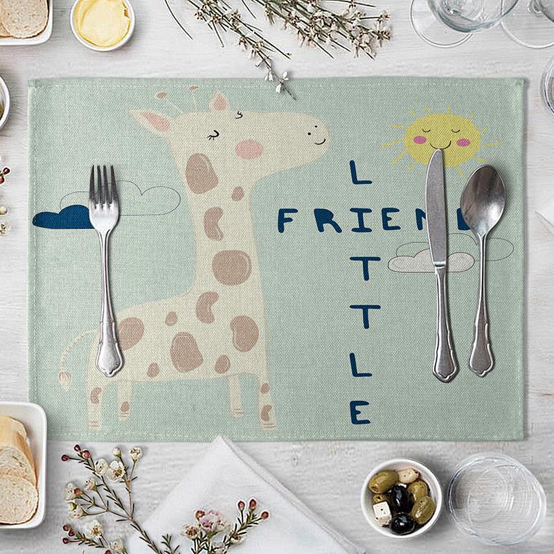 Children's Cute Animal Style Pattern Placemat Cotton Linen Fabric Table Mats Family Dinner Tableware Kitchen Table Mat 30X45cm