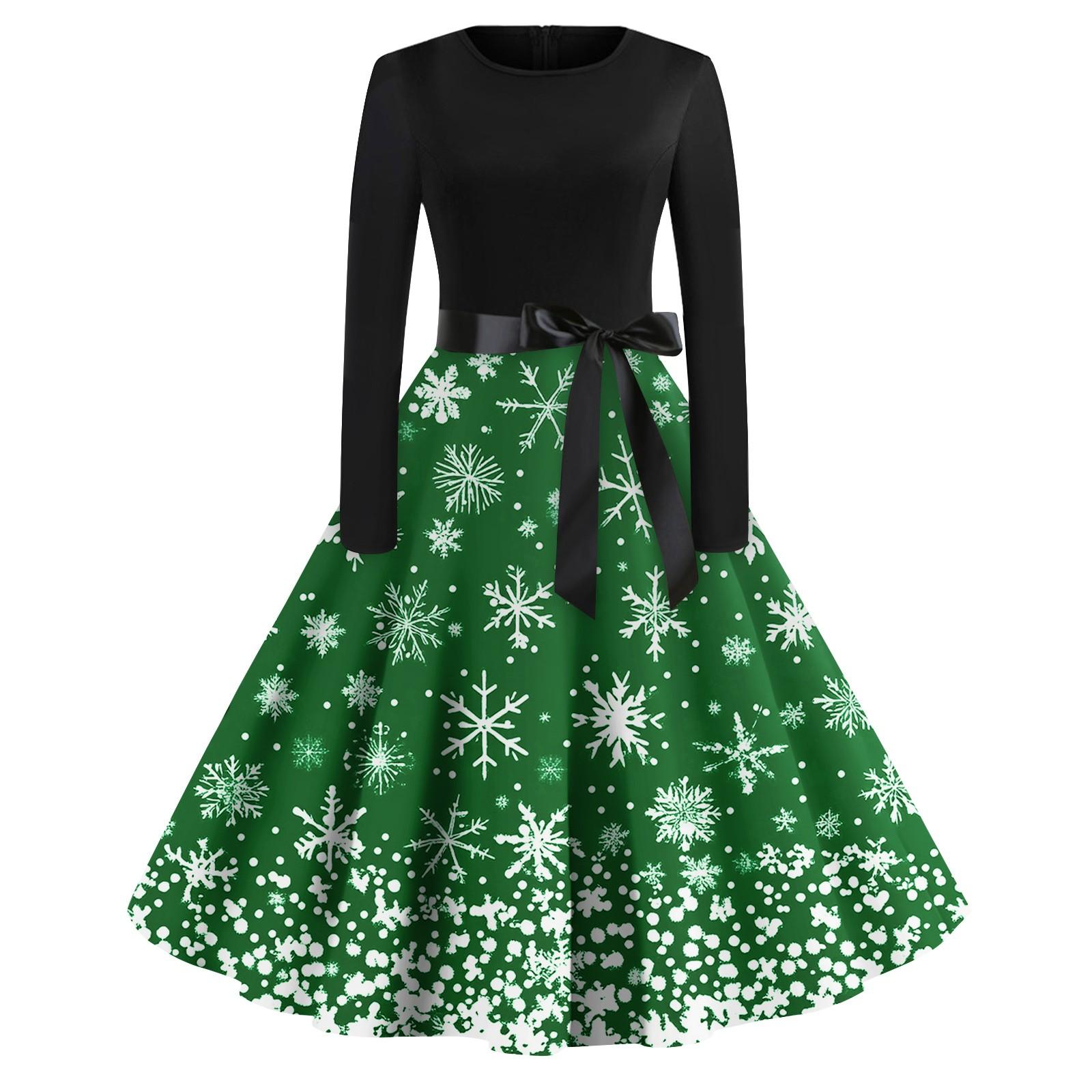 

Женское повседневное и модное платье с длинными рукавами и R-образным вырезом с принтом снежинок XXXXXL