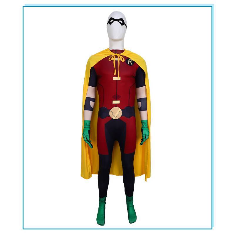 Superhero Jumpsuit Robin With Eye Patch Cloak For Halloween Cosplay Party And