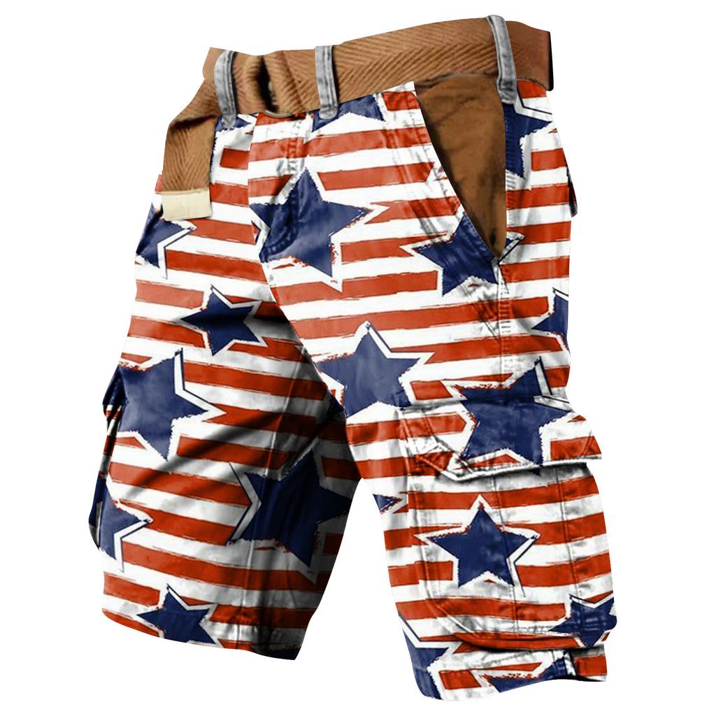 Ανδρικές Βερμούδες Εργασίας με Πολλαπλές Τσέπες και Εκτύπωση για την Ημέρα της Ανεξαρτησίας