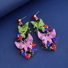 European Exaggerated Butterfly Oil Painting Rhinestone Necklace Earrings Set Valentine's Day Gift