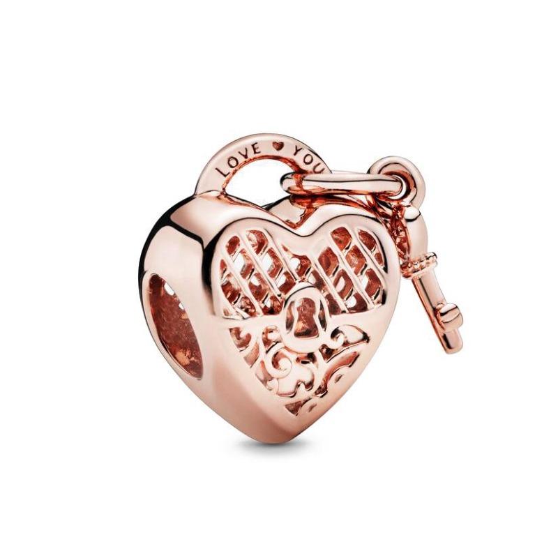 New Copper Rose Gold Lock Love Bow Tree Safety Buckle Charm Bead Fit For Bracelet Necklace Diy Women'S Boutique Jewelry
