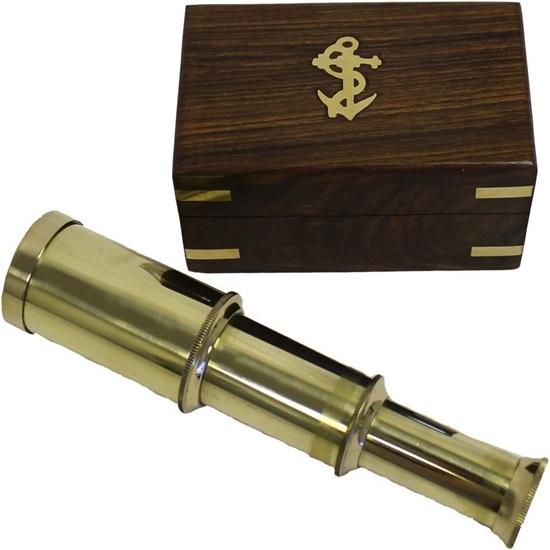Solid Brass Handheld Telescope Nautical Pirate Spy Glass with Wood Box Rustic  Home Decor Gifts