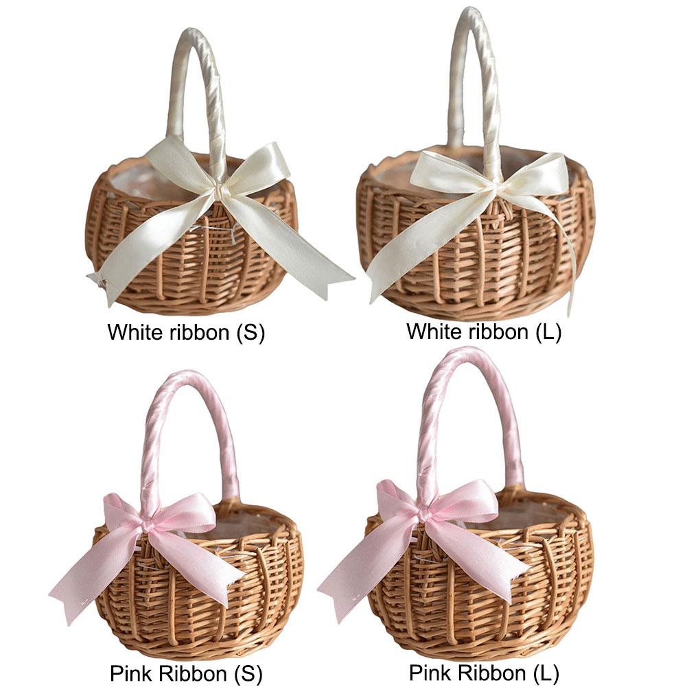 Weiden Rattan Blumenkorb mit Henkel Süßigkeiten Aufbewahrungskorb Gewebter Blumenkorb für Hochzeitsfeier Dekoration