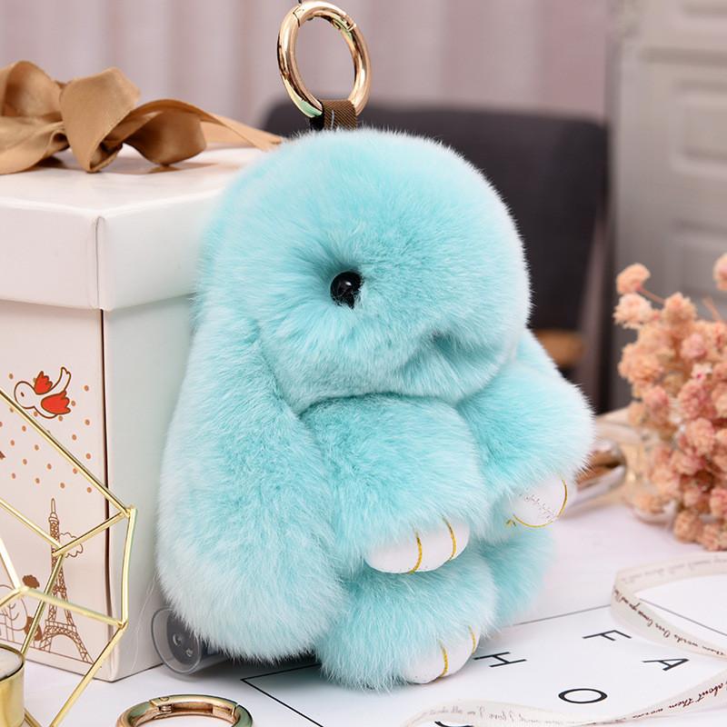 

Fluffy Rabbit Pompon Bunny Keychain For Women Bag Car Key Chain Cute Rabbit Key Ring On Bag Car Trinket Pendant Gift небо синє кольору