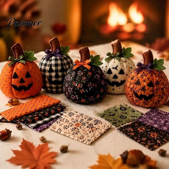 Window Sill Thanksgiving Decorations Fall Quilting Fabric for Patchwork Pumpkins, Square Autumn Precut Quilted Fabric, Vintage Polka Farmhouse