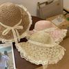 Foldable Sun Hat Lace Trim Beach Cap Breathable Summer Straw Hat  Travel