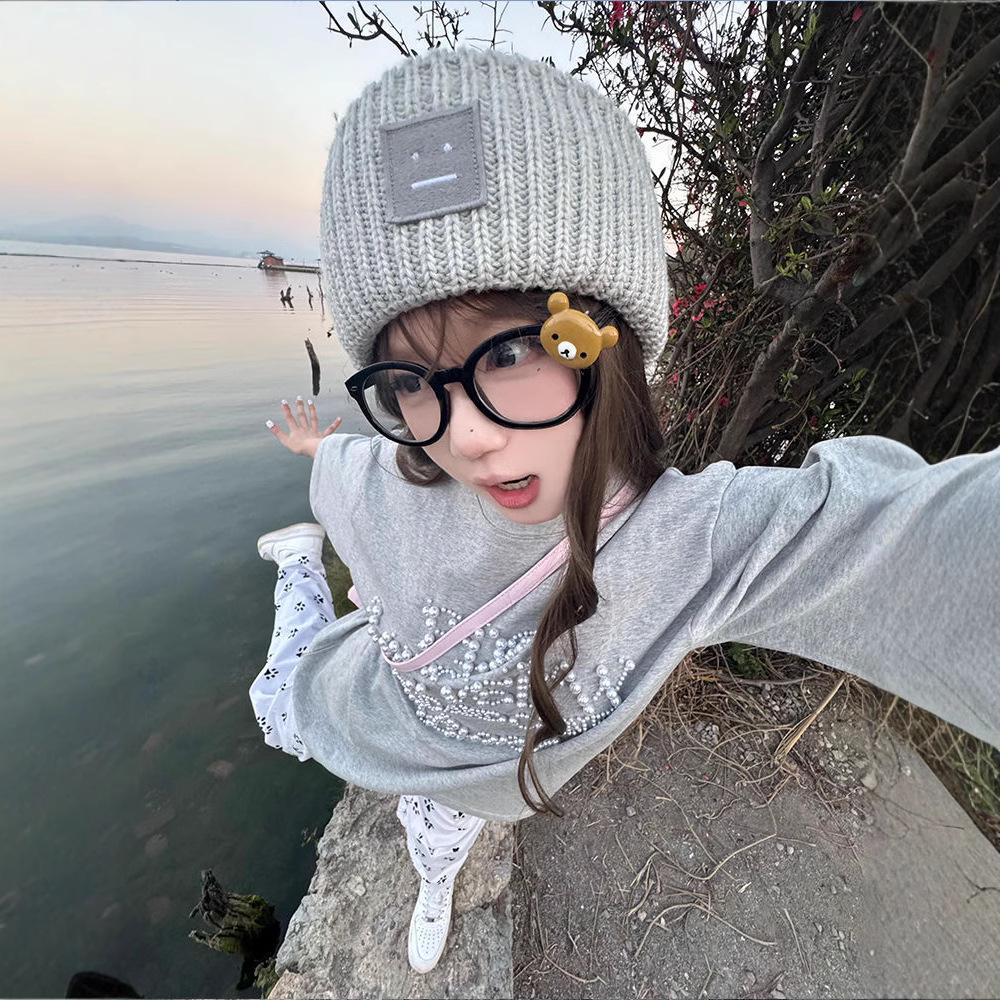 Damen Retro Baumwoll-T-Shirt mit schwarzen Perlen, Sommerkollektion 2025