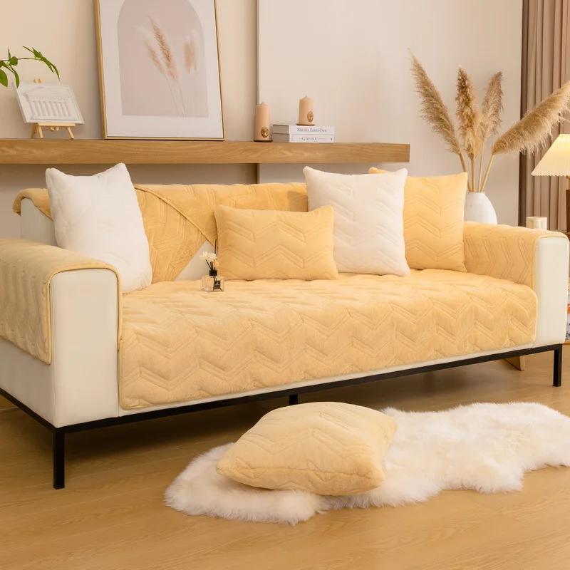 Simple Autumn And Winter Padded Sofa Cushion Plush Sofa Cushion Cover Towel Modern Simple Non-Slip Winter Warm Sofa Cushion