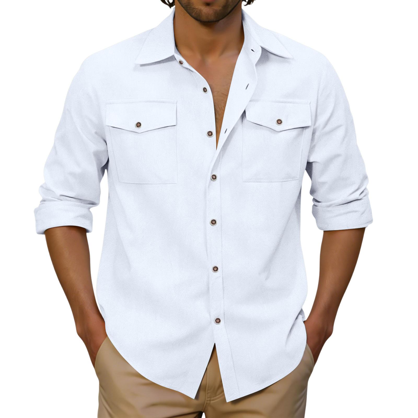 

Men s Casual Outdoor Collared Corduroy Long-Sleeve Shirt XXXL білий