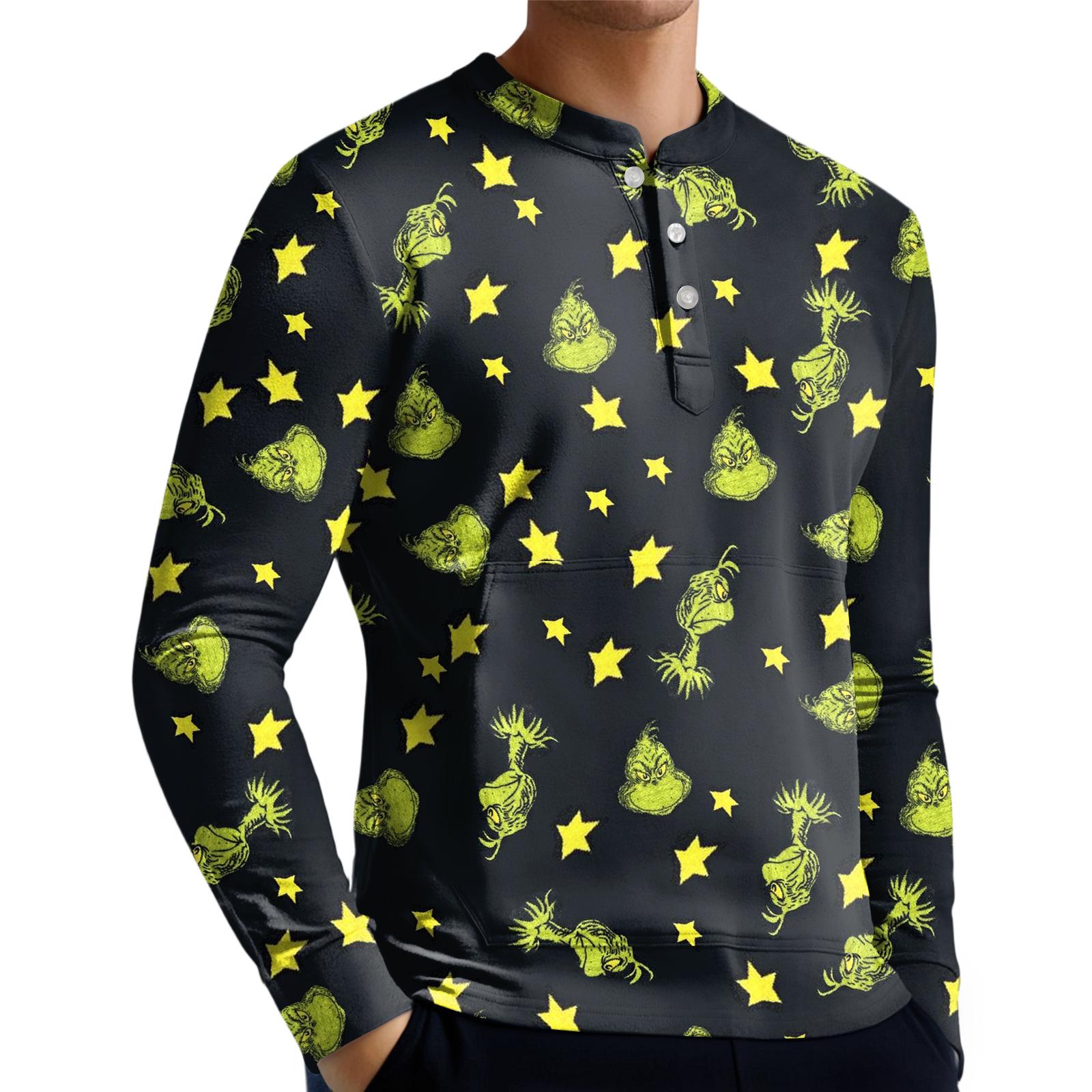 

Men s Casual Button-Down Sweatshirt Fashion Printed Long Sleeve Shirt Pullover M