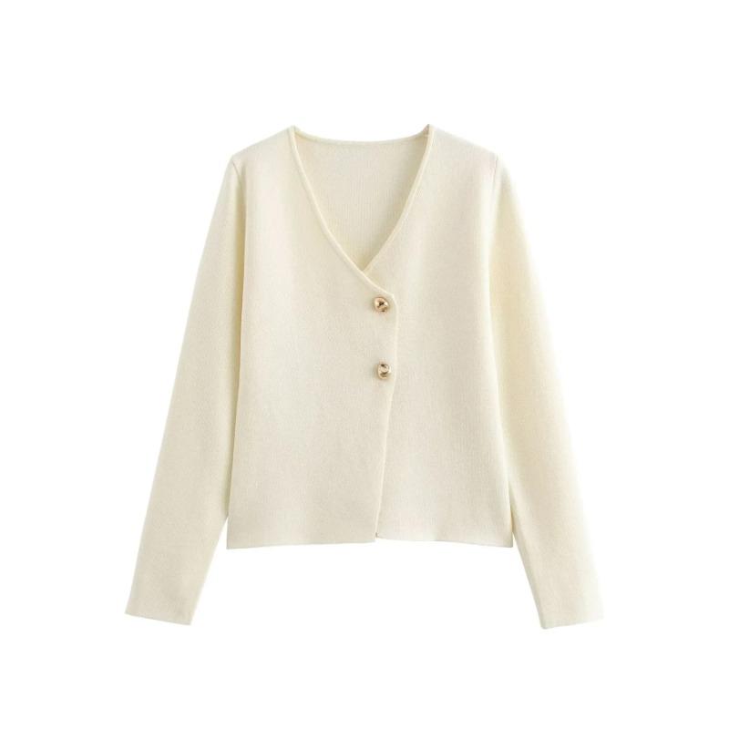 

Женский свитер с V-образным вырезом, двумя пуговицами, нестандартной формы, с длинными рукавами, однотонный, осенний шикарный, тонкий, теплый кардиган, женский свитер, элегантный L белый