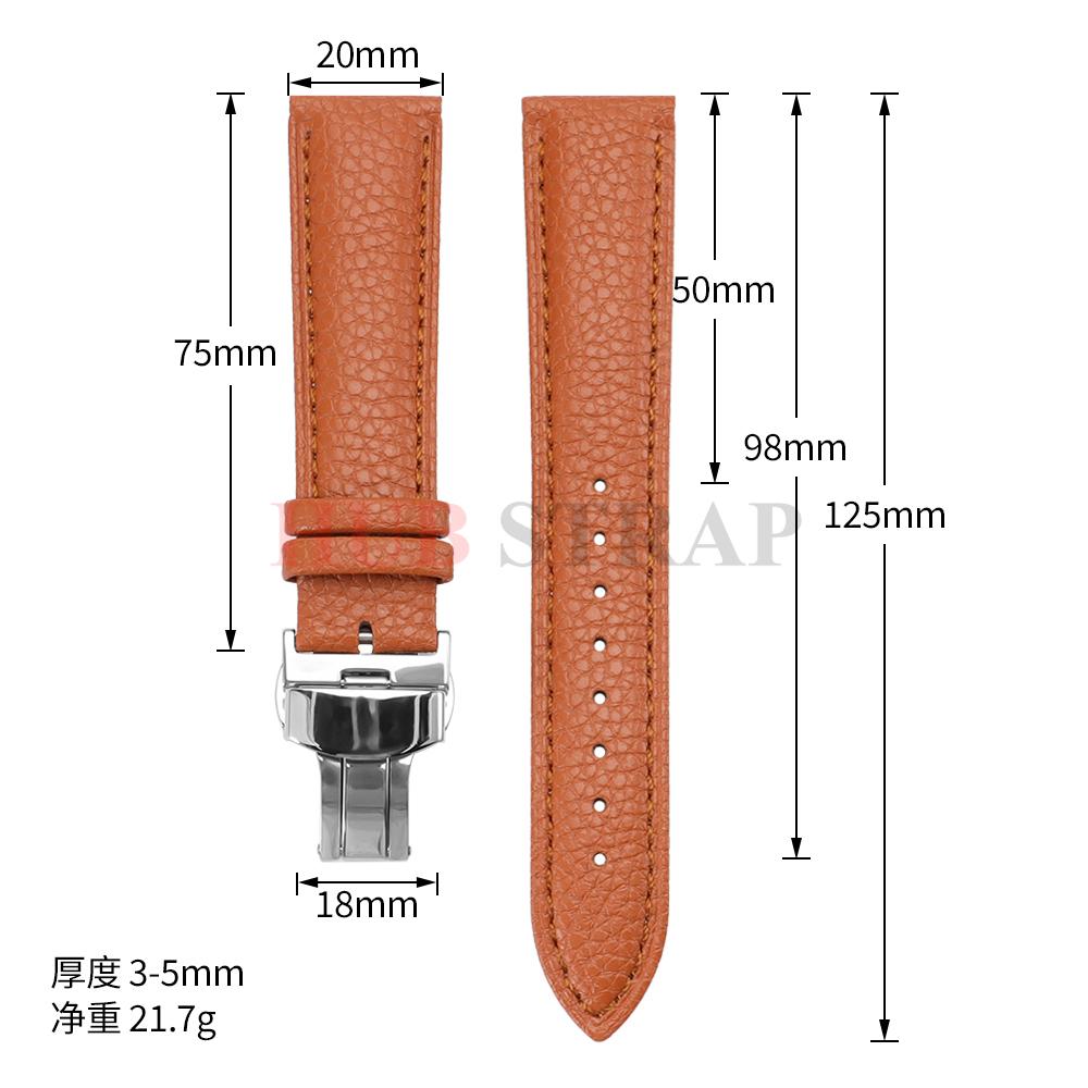 12/14/16/18/19/20/22mm Kalvskinnsklockarmband Litchimönstrad Rem Äkta Läder Armbandsurrem Fjärilsspänne Klocktillbehör