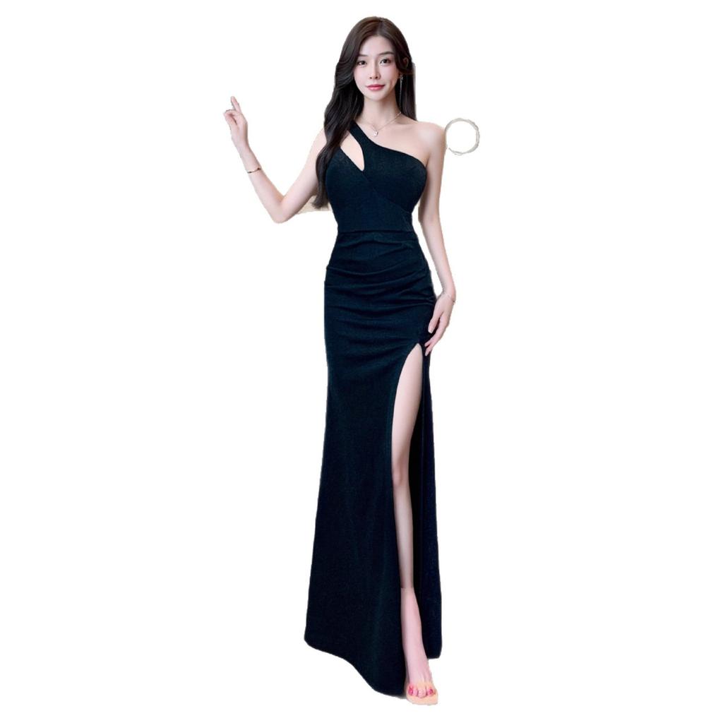 New High-end Long Celebrity Light Luxury Dinner Party Thin Shoulder Fishtail Skirt Stunning Wedding Car Model Exhibition Dress