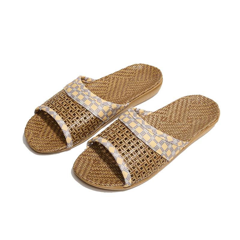 Woven Rattan Slippers With Soft Linen Lining, Casual Open Toe Slip On Shoes, Comfortable Indoor Home Slides