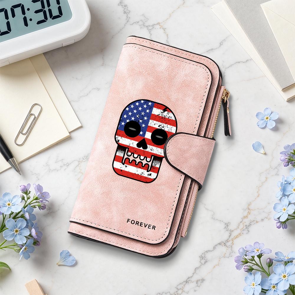 Skull Pattern Long Wallet Durable Fashion Casual Portable Daily Use Card Holder Purse