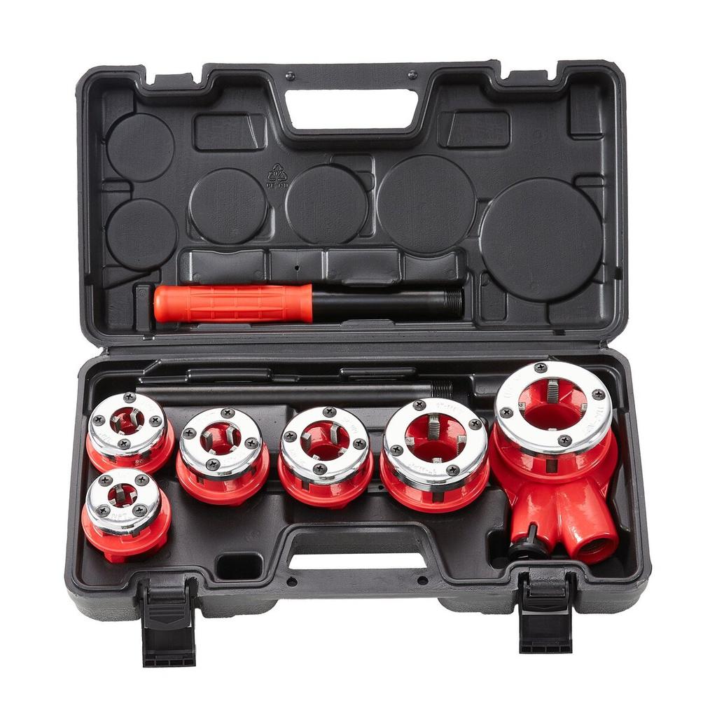 Ratsche Rohrschneider-Set, 1/4" NPT - 1-1/4" NPT Manuelles Ratschen-Rohrschneider, Tragbares Rohrschneidwerkzeug-Set mit 6 Stück NPT-Schneidköpfen, Aufbewahrungskoffer