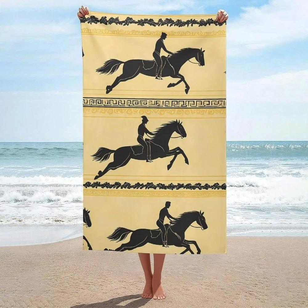 Horses Galloping Traditional Pattern Beach Towel, Lightweight Quick Dry Bath Towel, Absorbent Travel Blanket for Vacation