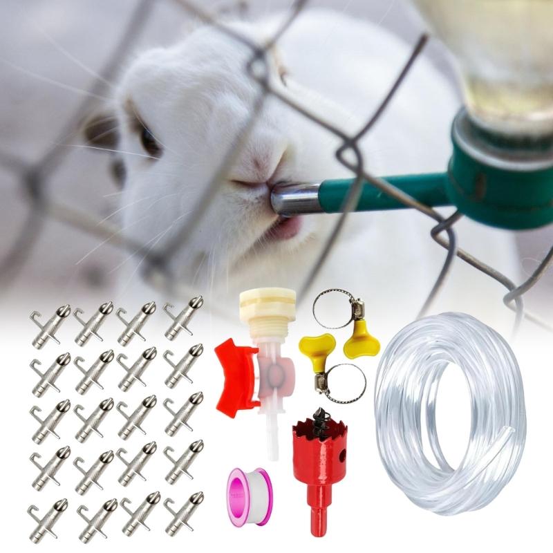 Automatic Small Animal Water Dispenser Set With Spring Mounted Nipples Feeders And Easy Installation Tool Watering Kits