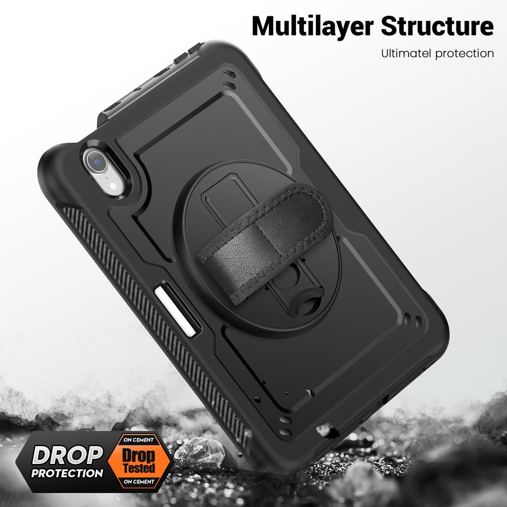 For iPad mini (2024)/(2021) Case Kickstand PC TPE Tablet Cover with Hand Strap