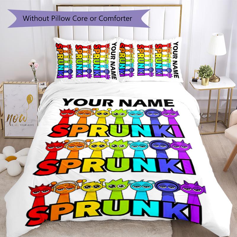 3pcs SPRUNKI5 Cover Set - Personalized Name, HD Printed Bedding with 1 Cover and 2 Pillowcases - Perfect for Home Decor, Easy Care