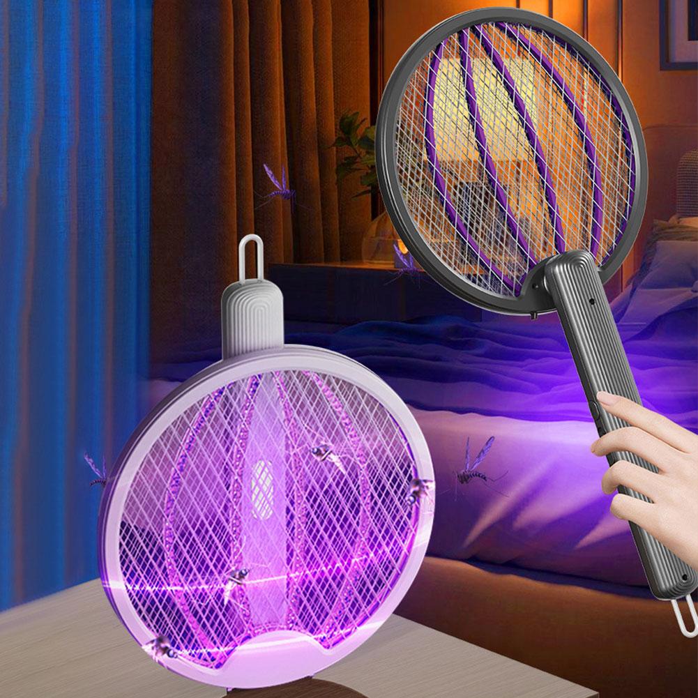 Foldable Bug Zapper Racket Rechargeable Electric Fly Swatter Safe Fly Killer and Mosquito Trap Lamp for Indoor Outdoor