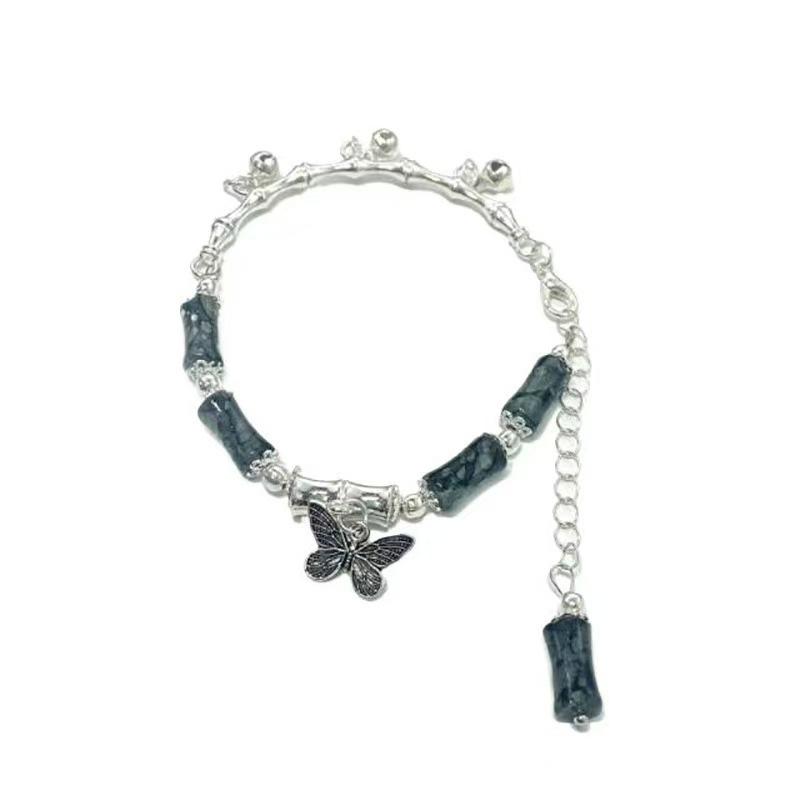 

New Chinese butterfly beaded bracelet ins niche design Mori imitation jade bamboo bell bracelet girlfriend bracelet