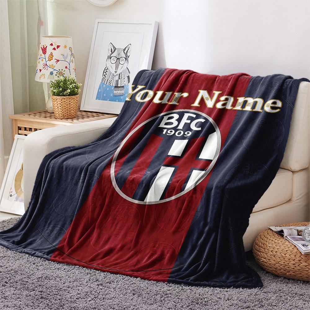 1PC Bologna Fc Custom Name Patterned Flannel Blanket Suitable For All Seasons For Home Decor Warmth And Comfort Gifts Holiday Present