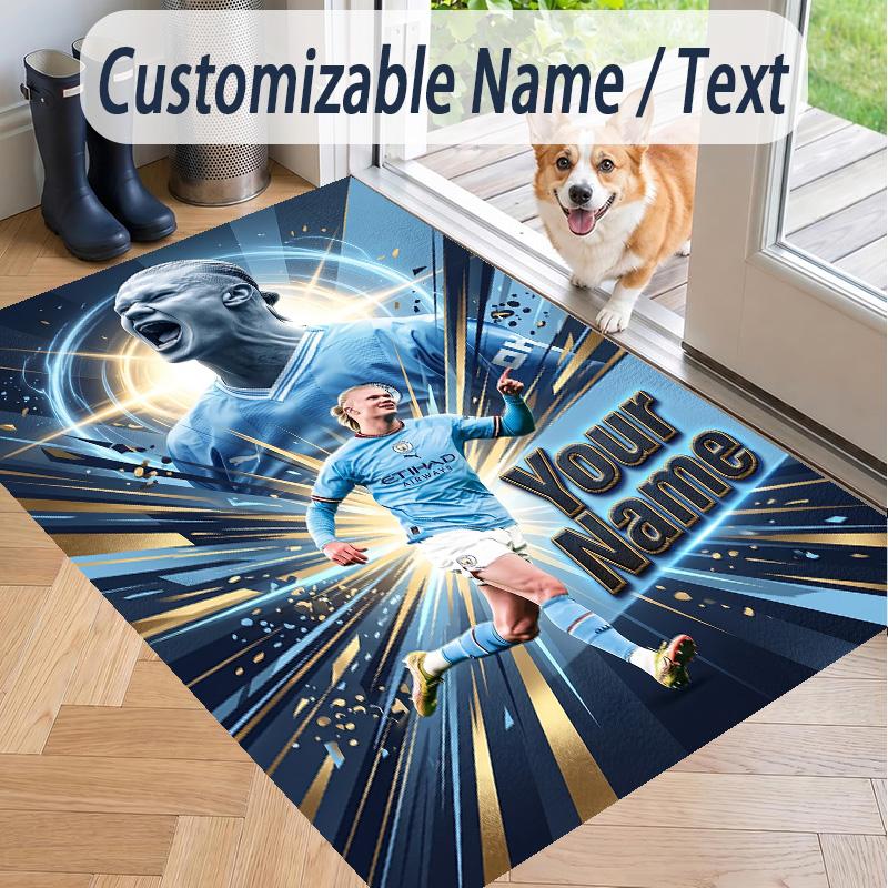 Custom Text Printed Rug Erling Haaland Non Slip Floor Carpet For Home Room Decor
