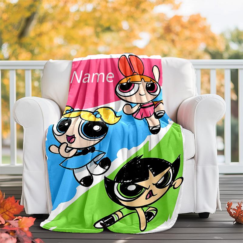 Customizable The Powerpuff Girls Throw Blanket – Personalized Name, All-Season Cozy Snug Blanket, Machine Washable, Personalized Blanket