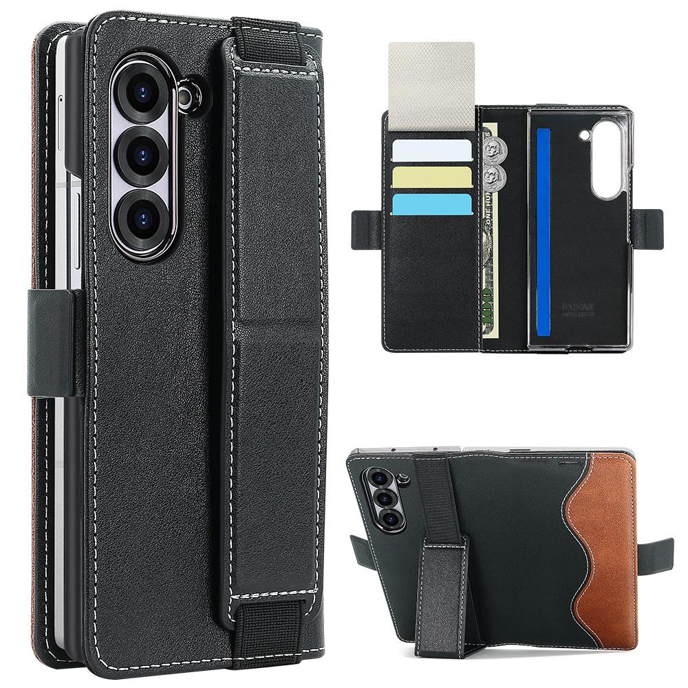Business PU Leather Flip Wallet Mobile Phone Case Fit for Samsung Galaxy Z Fold 7 Z Fold 6 Fold 5 Case with Adjustable Kickstand For Samsung z fold 6 чёрный