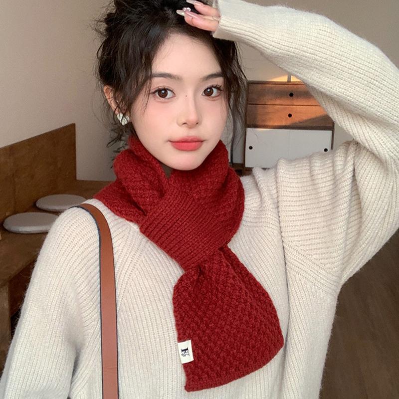 1Pieces Women's Wool Scarf Winter Internet Celebrity Lazy Knitted Warm Solid Color Neck Protection Mountaineering Scarf