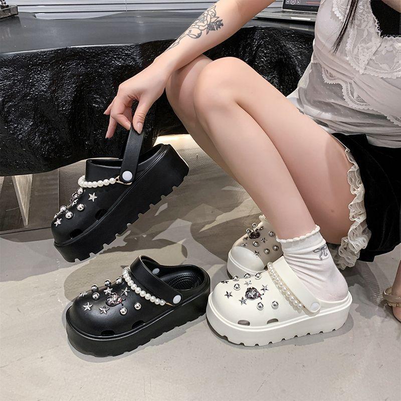 Internet Celebrities Heightening Muffin Cool Slippers Wear Non-slip Thick-soled Hole Shoes Women's 2025 Summer and Autumn New Bag Head Slippers