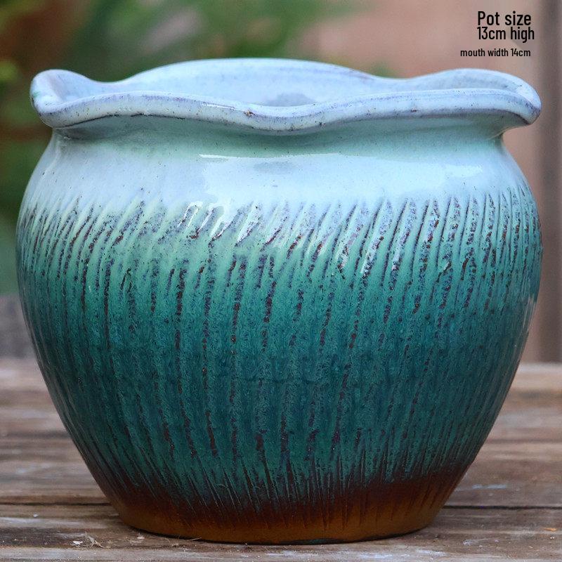 Handmade Large Coarse Pottery Succulent Flower Pot – Round Purple Sand Ceramic Planter