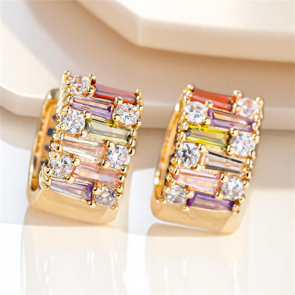 Luxury Rainbow Zircon Stone Hoop Earrings For Women Vintage Female Gold Color Wedding Jewelry