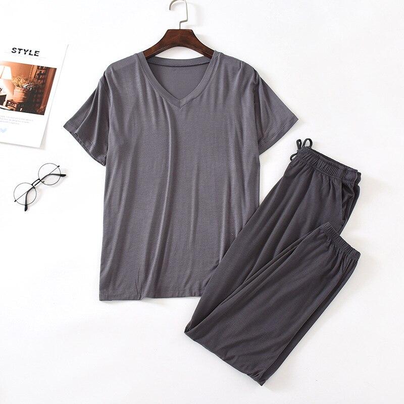 Japanese Spring and Summer Men's Pajamas Suit Modal Viscose Fiber Short-sleeved Trousers Loose Large Size Casual Home Wear