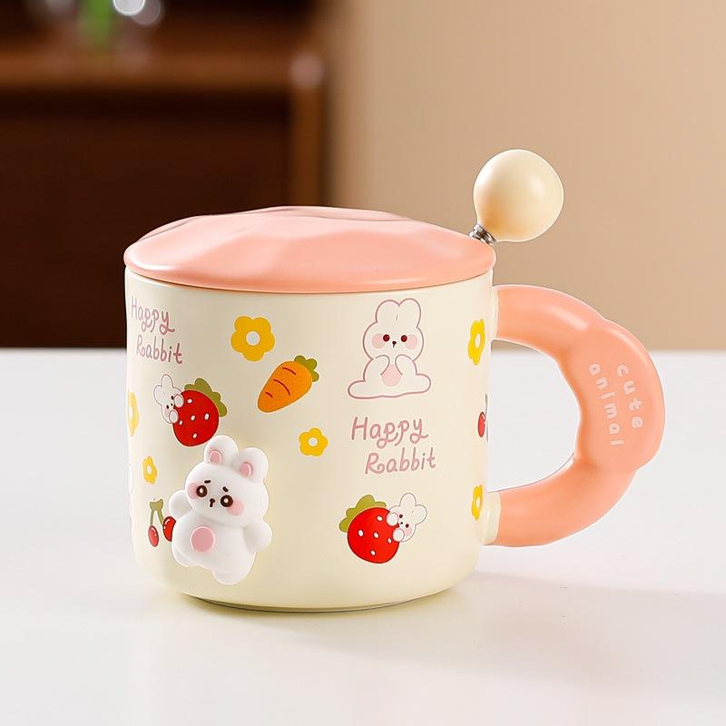 3D Magnetic Mug with Lid Spoon Creative Personality Ceramic Water Cup Cute Cartoon Large Capacity Office Coffee Cup