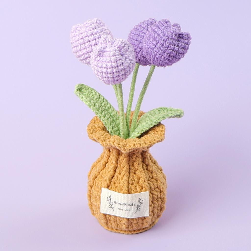 2025 Tulips Crochet Flowers with Kintted Potted Kinttted Sunflower Pot Desk Accessories Handwoven Plant Pot Home Decor Gift