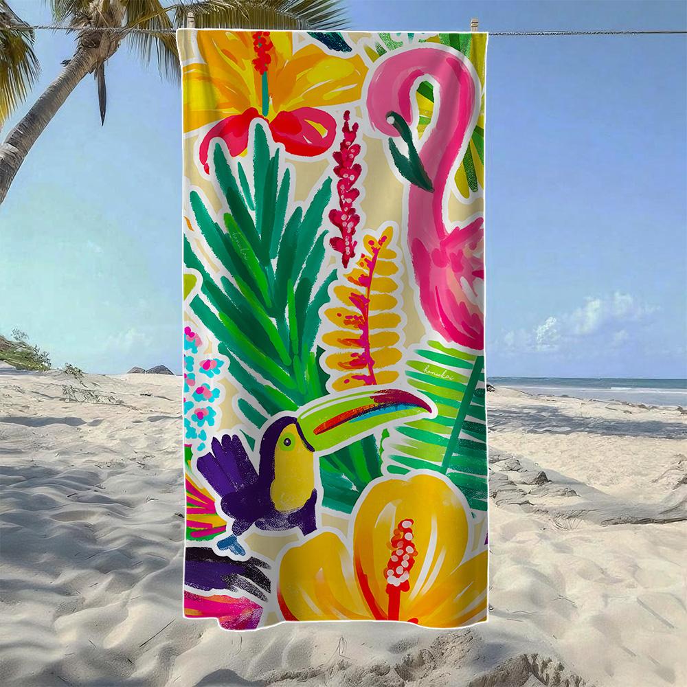 

Watercolor Tropical & Flamingo Beach Towel, Soft Quick-Drying, Perfect For Portable Outdoor Travel, Camping And Summer Beach W40*H60(CM)