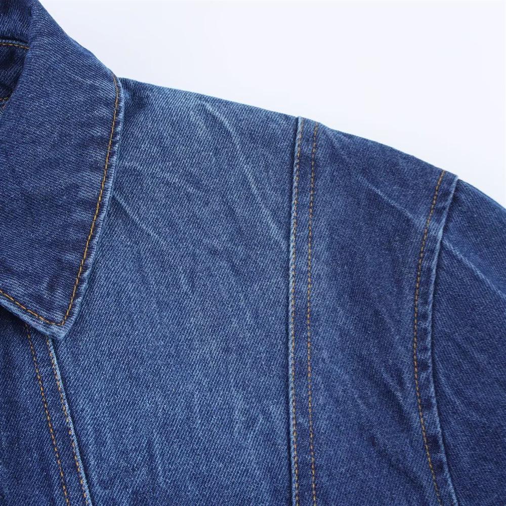 Women's Spring 2025 Versatile Long-Sleeve Denim Jacket with Turn-Down Collar