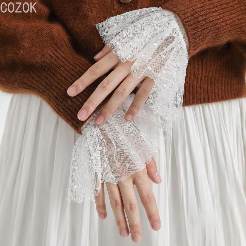 DIY Abnehmbare Manschetten Manschettenverlängerung Stickerei Spitze Gänseblümchen Falsche Ärmel Elastisch Wildes Handgelenk Plissiertes Organ Lolita Falsche Ärmel