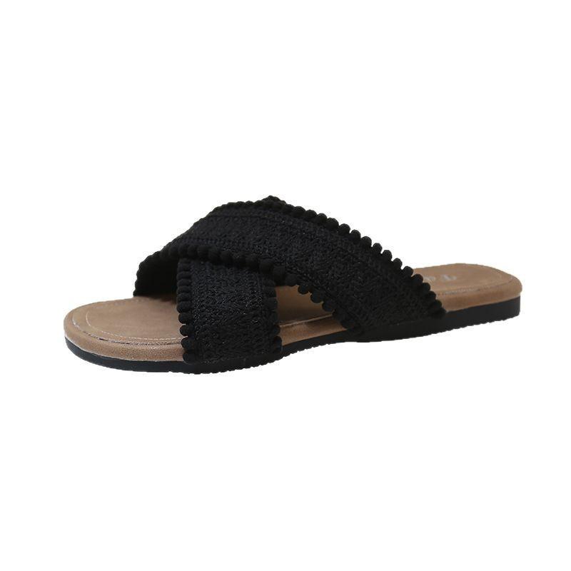 2025 fairy wind beach skirt gentle new cool slippers women wear hundreds of matching spring and summer one-word drag flat bottom