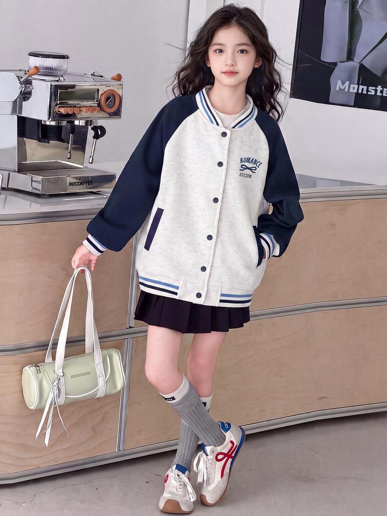 2026 Girls' Trendy Casual Spring/Autumn Baseball Jacket for Medium & Large Kids