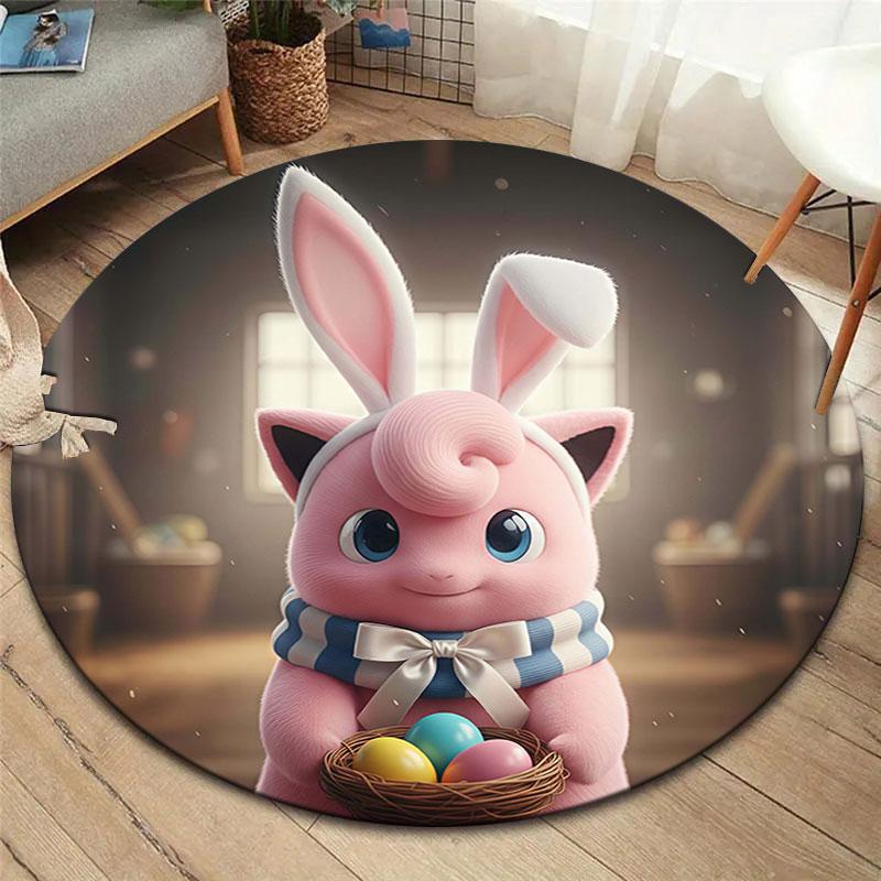 Easter Pokemon Round Area Rug,Carpet Rug for Living Room Bedroom Sofa Playroom Decor,Non slip Floor Mat